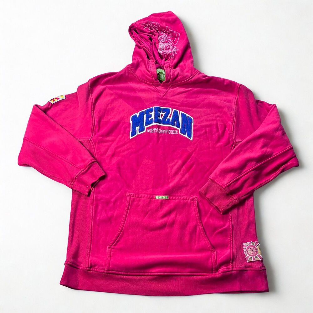 Vintage Meezan Art Couture Mens Hoodie 2 Xl Red Graphic Pullover Streetwear